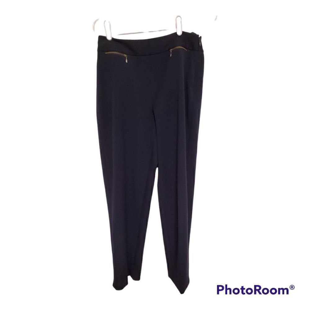 Talbots 8P Hampshire Side-Zip Dress Pants Navy Blue Petites Work Stretch